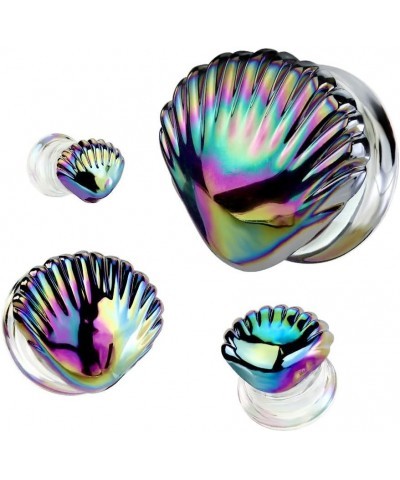 Iridescent Rainbow Shell Glass Double Flared Plugs, Sold As Pair 12mm (1/2") $10.34 Body Jewelry