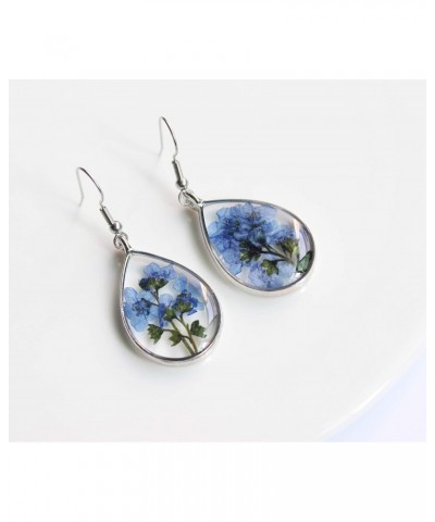 Forget me not Flower Earrings, Personalised Real Pressed Dried Flowers Teardrop Earrings, Handmade Jewelry $10.06 Earrings