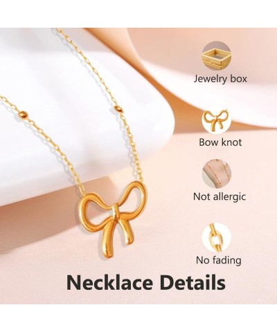 Bow Necklace for Women Girls Bowknot Choker Necklace Bow Necklace Gold Plated Gold Bow Jewelry Necklace Gifts $5.60 Necklaces