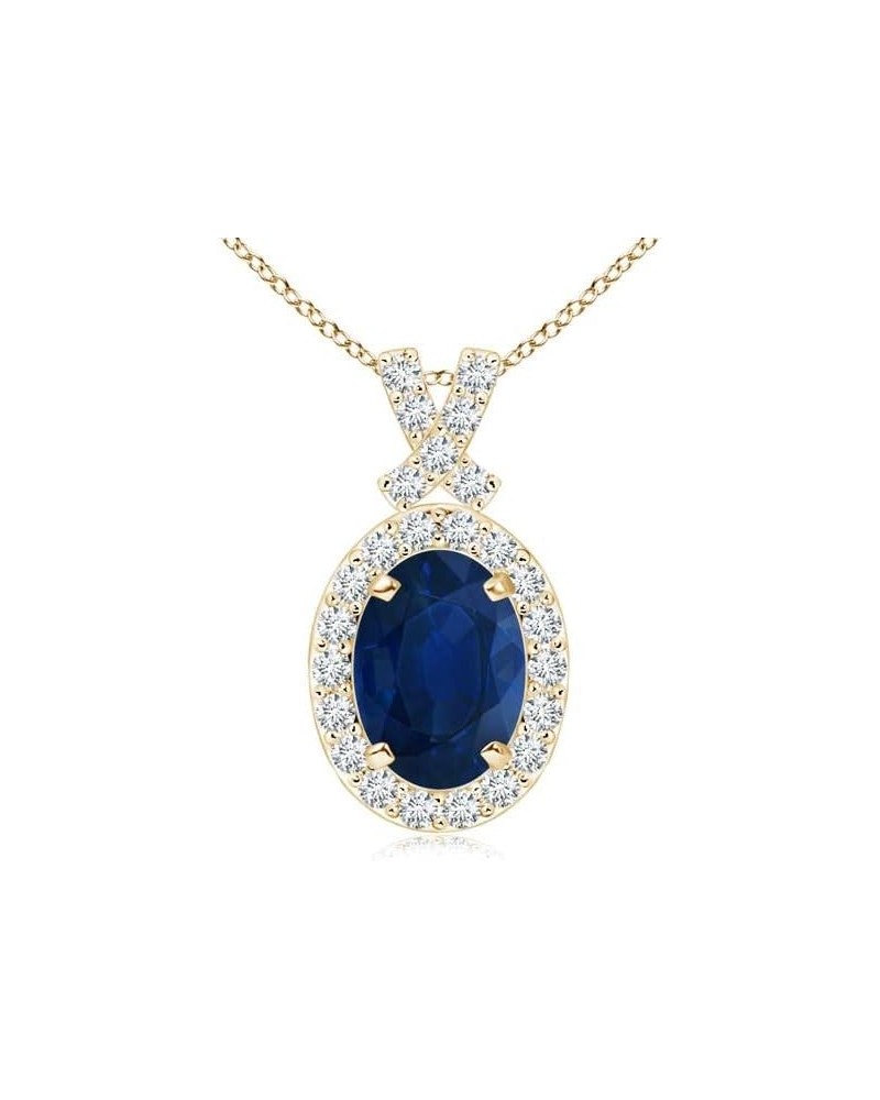 Natural Blue Sapphire Halo Pendant Necklace for Women, Girls in 14K Solid Gold/Platinum | September Birthstone | Jewelry Gift...