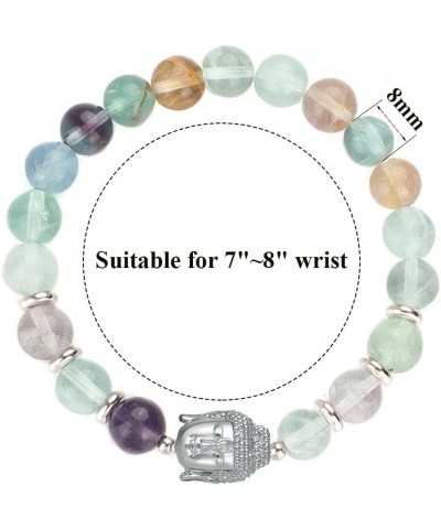 Natural Stone Bead Buddha Bracelet for Women, Buddha Head Charm 8mm (0.31") Healing Crystal Beads Yoga Stretch Bracelets for ...