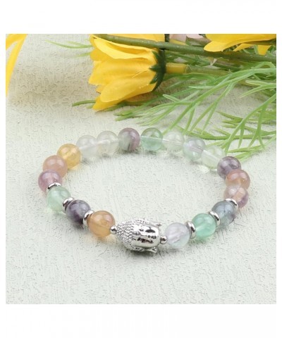 Natural Stone Bead Buddha Bracelet for Women, Buddha Head Charm 8mm (0.31") Healing Crystal Beads Yoga Stretch Bracelets for ...