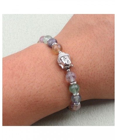 Natural Stone Bead Buddha Bracelet for Women, Buddha Head Charm 8mm (0.31") Healing Crystal Beads Yoga Stretch Bracelets for ...