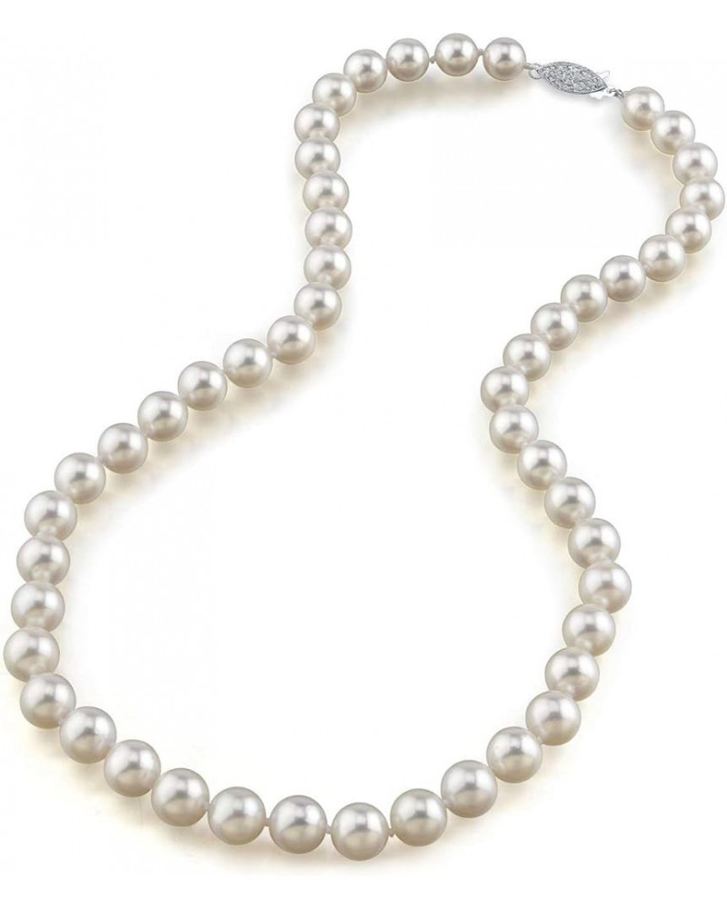 14K Gold Hanadama Quality Round Genuine White Japanese Akoya Saltwater Cultured Pearl Necklace in 16" Choker Length for Women...