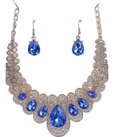 Fashion Women Jewelry Sets Bride Wedding Party Gold Plated Chain Necklace Earring Set blue $8.39 Jewelry Sets