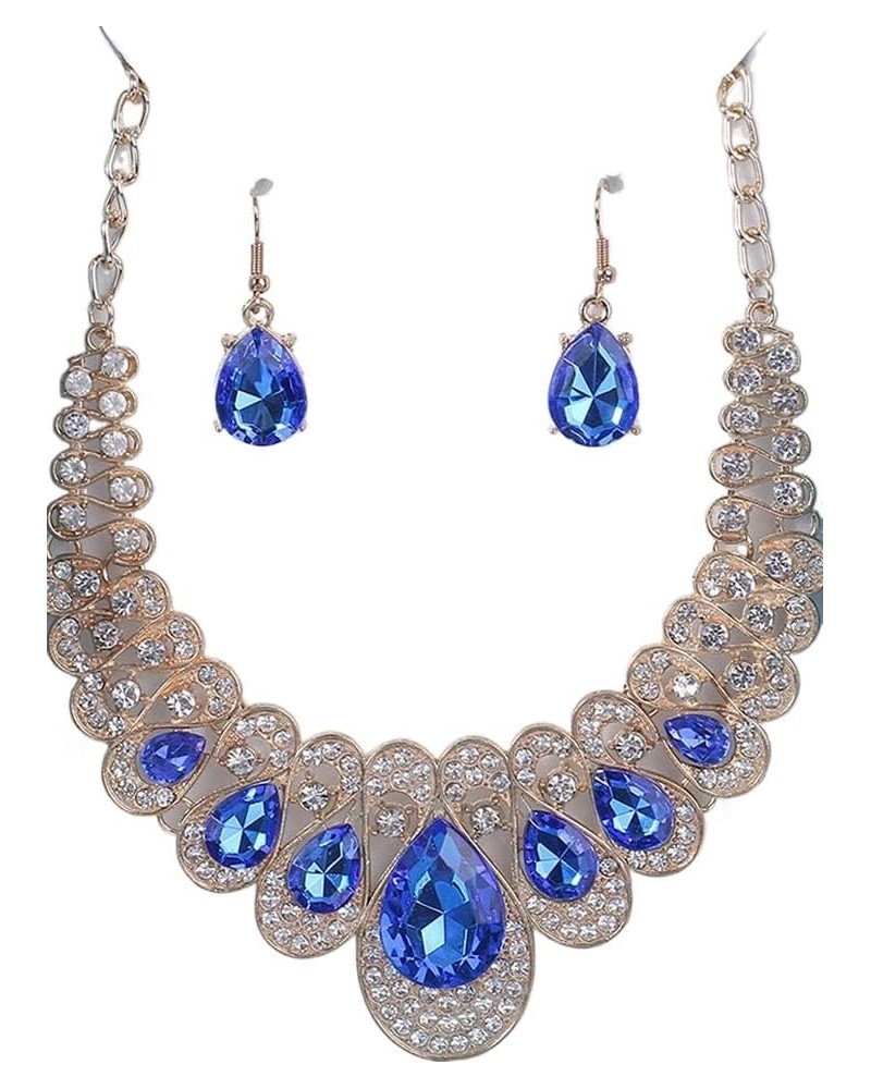 Fashion Women Jewelry Sets Bride Wedding Party Gold Plated Chain Necklace Earring Set blue $8.39 Jewelry Sets