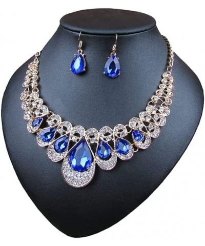 Fashion Women Jewelry Sets Bride Wedding Party Gold Plated Chain Necklace Earring Set blue $8.39 Jewelry Sets