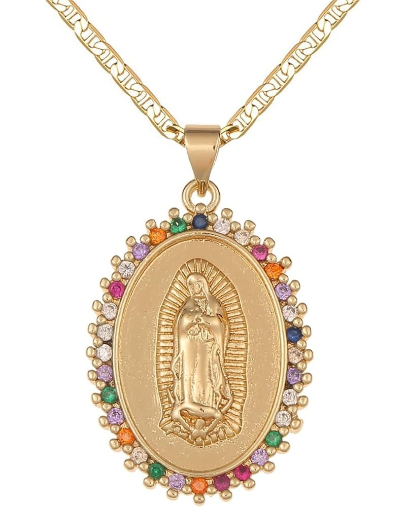 18K Gold Plated Flat 3MM Virgin Mary Guadalupe Charm Chain Pendant Necklace Christian Jewelry 08-Gold $11.59 Necklaces