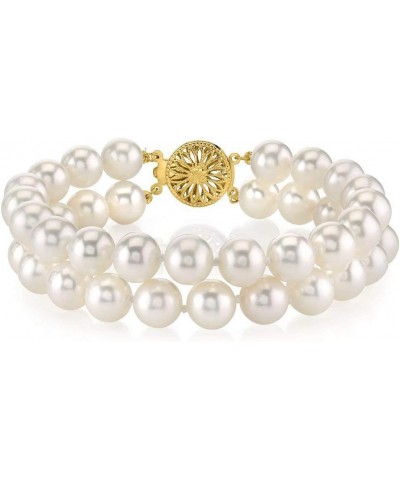 14K Gold AAA Quality Round White Double Freshwater Cultured Pearl Bracelet for Women 8.0 Inches 7.0mm $82.20 Bracelets