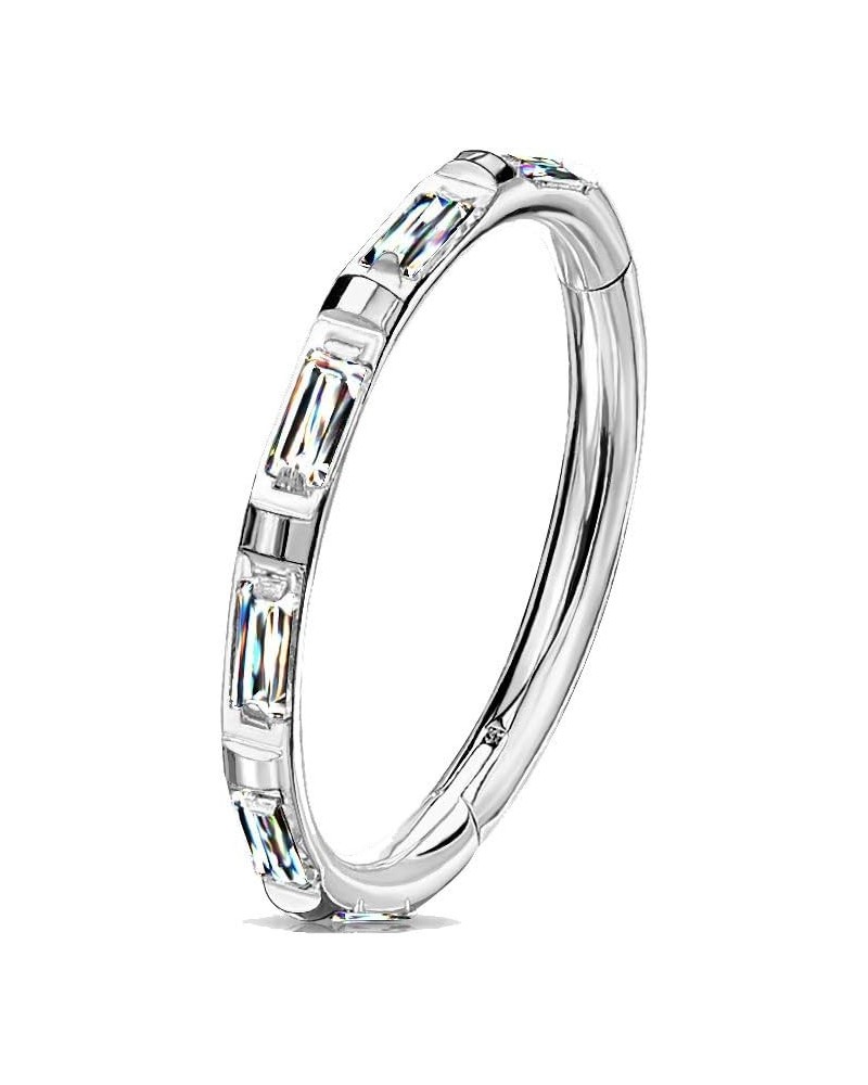 Dynamique Implant Grade Titanium Hinged Segment Hoop Ring With Rectangular "Baguette" CZ Outer Side (Sold Per Piece) L: 10mm ...