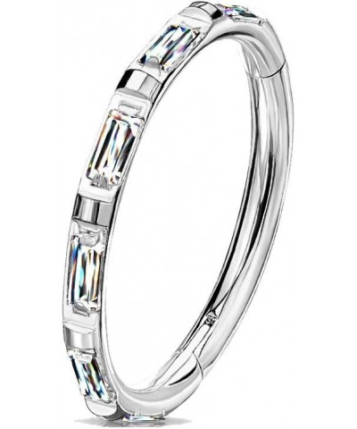 Dynamique Implant Grade Titanium Hinged Segment Hoop Ring With Rectangular "Baguette" CZ Outer Side (Sold Per Piece) L: 10mm ...