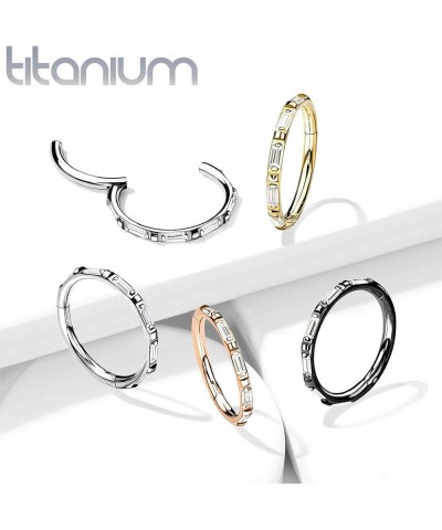 Dynamique Implant Grade Titanium Hinged Segment Hoop Ring With Rectangular "Baguette" CZ Outer Side (Sold Per Piece) L: 10mm ...