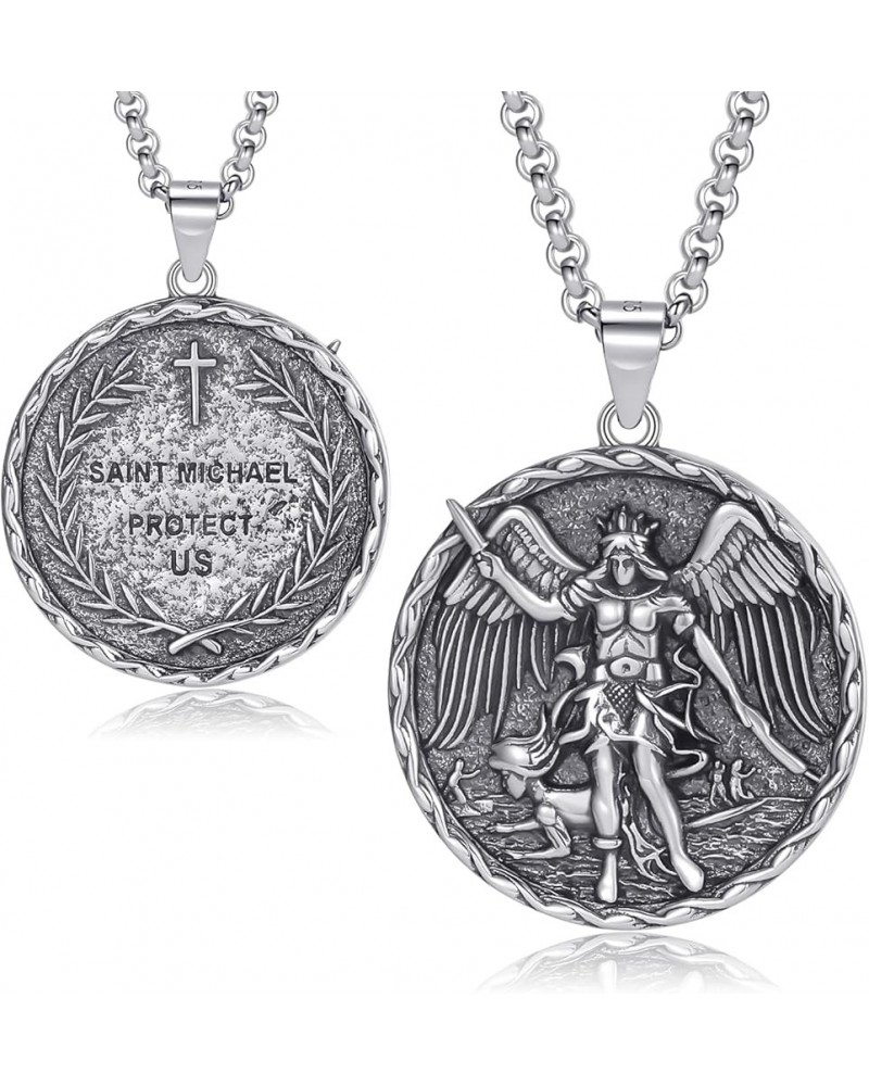 925 Sterling Silver Patron Saint Necklace Amulet Miraculous Medal Pendant Jewelry for Men Women with 2.0mm 20+2" Rolo Chain (...