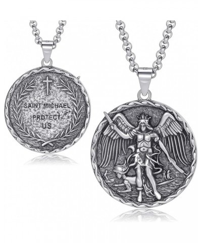 925 Sterling Silver Patron Saint Necklace Amulet Miraculous Medal Pendant Jewelry for Men Women with 2.0mm 20+2" Rolo Chain (...