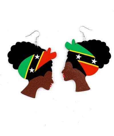 Caribbean Flag Drop Earrings for Black and Brown Skin Women | Afro Wood Dangle Earrings | Christmas Gift | Jamaica Barbados A...