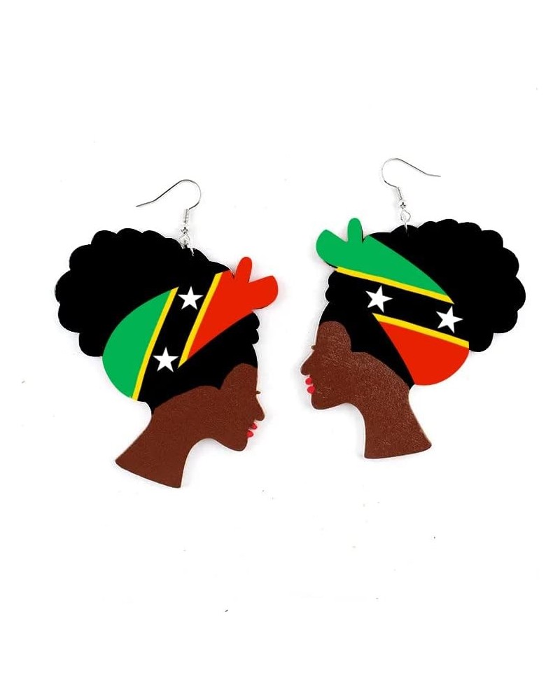 Caribbean Flag Drop Earrings for Black and Brown Skin Women | Afro Wood Dangle Earrings | Christmas Gift | Jamaica Barbados A...