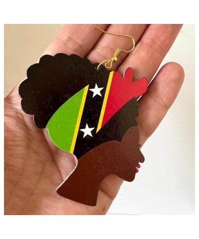 Caribbean Flag Drop Earrings for Black and Brown Skin Women | Afro Wood Dangle Earrings | Christmas Gift | Jamaica Barbados A...