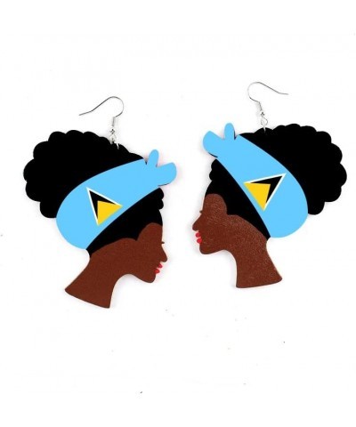 Caribbean Flag Drop Earrings for Black and Brown Skin Women | Afro Wood Dangle Earrings | Christmas Gift | Jamaica Barbados A...