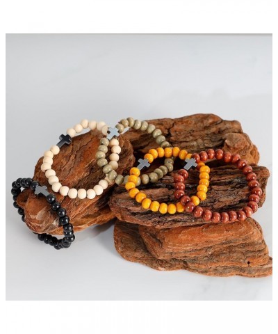 5 Pcs Wooden Beaded Bracelet Bangle for Men and Women Elastic Black Cross $9.00 Bracelets