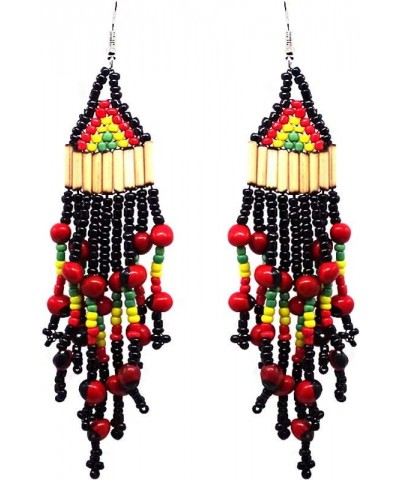 Extra Long Rasta Wooden Bamboo Huayruro Seed Bead Chandelier Fringe Beaded Dangle Earrings - Womens Fashion Handmade Jewelry ...