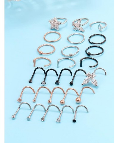 20G Nose Rings for Women Stainless Steel Bone L Shaped Nose Studs Screw Nose Rings CZ Heart Nose Ring Hoop Nose Rings Studs P...