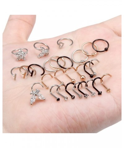 20G Nose Rings for Women Stainless Steel Bone L Shaped Nose Studs Screw Nose Rings CZ Heart Nose Ring Hoop Nose Rings Studs P...