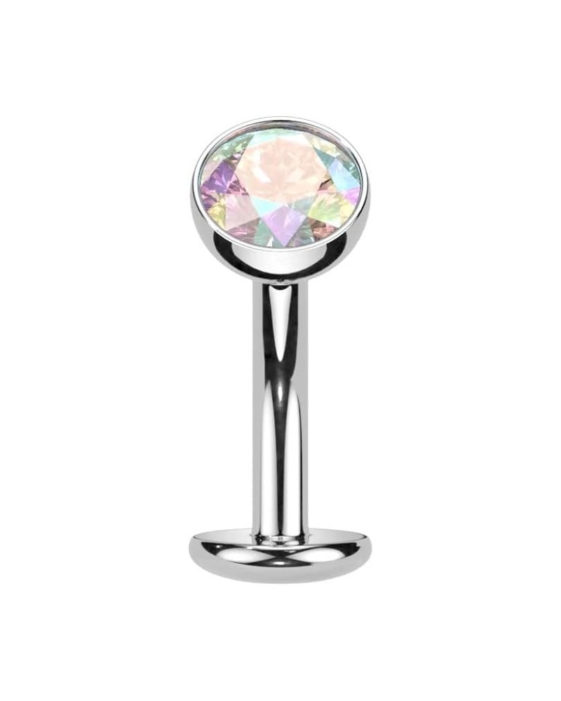 14GA F136 Implant Grade Titanium Threadless Convex Base CZ Crystal Floating Belly Button Ring Aurora Borealis $8.62 Body Jewelry