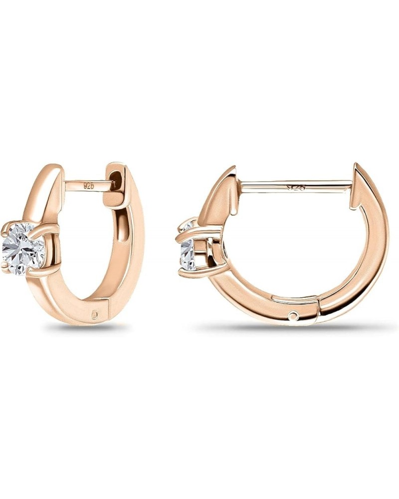 14K Gold Flashed Solitaire Cubic Zirconia CZ Small Huggie Hoops, White Yellow Rose Gold Huggie Hoop Earrings for Women Girls ...