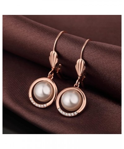 Pearl Diamond Earrings for Women Dangle Drop Earrings 925 Sterling Silver Pearl Lever Back Drop Earrings Pearl Silver Earring...