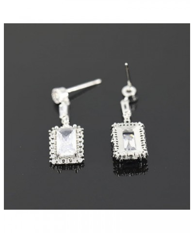 Cushion Princess Cut Simple Drop Post Clear Cubic Zirconia Dangle Stud Bridal Earrings For Wedding Prom Anniversary 9.5*30MM ...