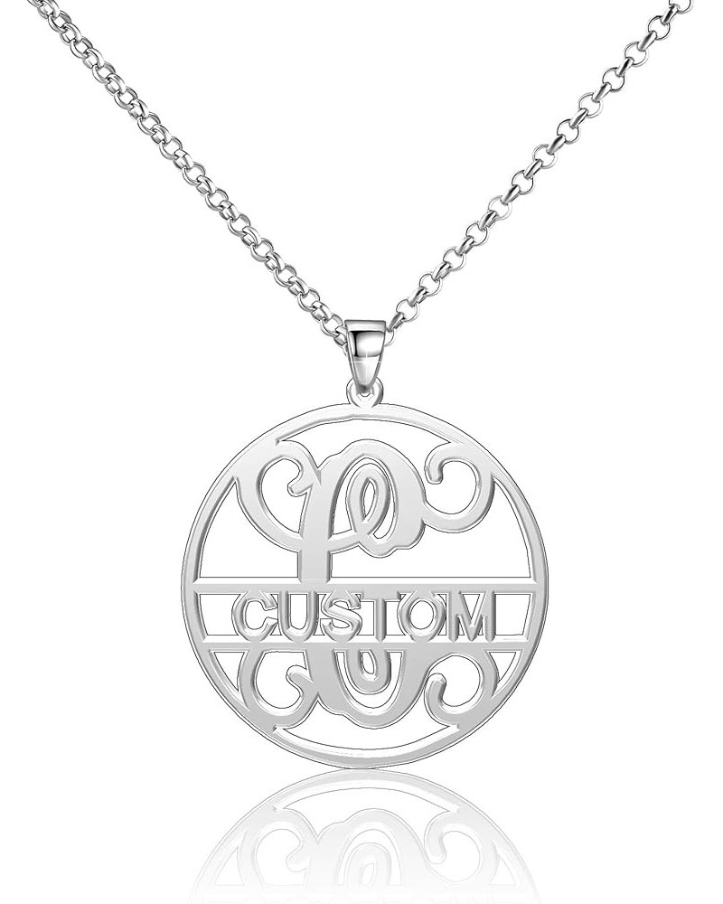 Dahlia Necklace Personalized Monogrammed Circle Pendant Customized Nameplate Dahlia (Silver) 20"-24" Chain $14.27 Necklaces