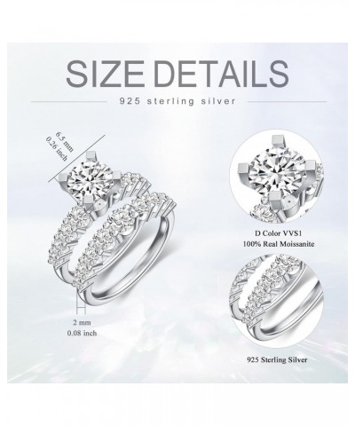 Moissanite Wedding Set For Women, 1-1/3 CT Round-Cut Moissanite Bridal Rings Set, 925 Sterling Silver Wedding Rings Set for W...