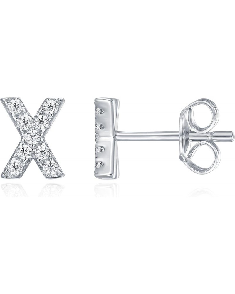 925 Sterling Silver, 14K Gold Plated, CZ Simulated Diamond Stud Earrings Fashion Alphabet Letter Initial Earrings White Gold ...