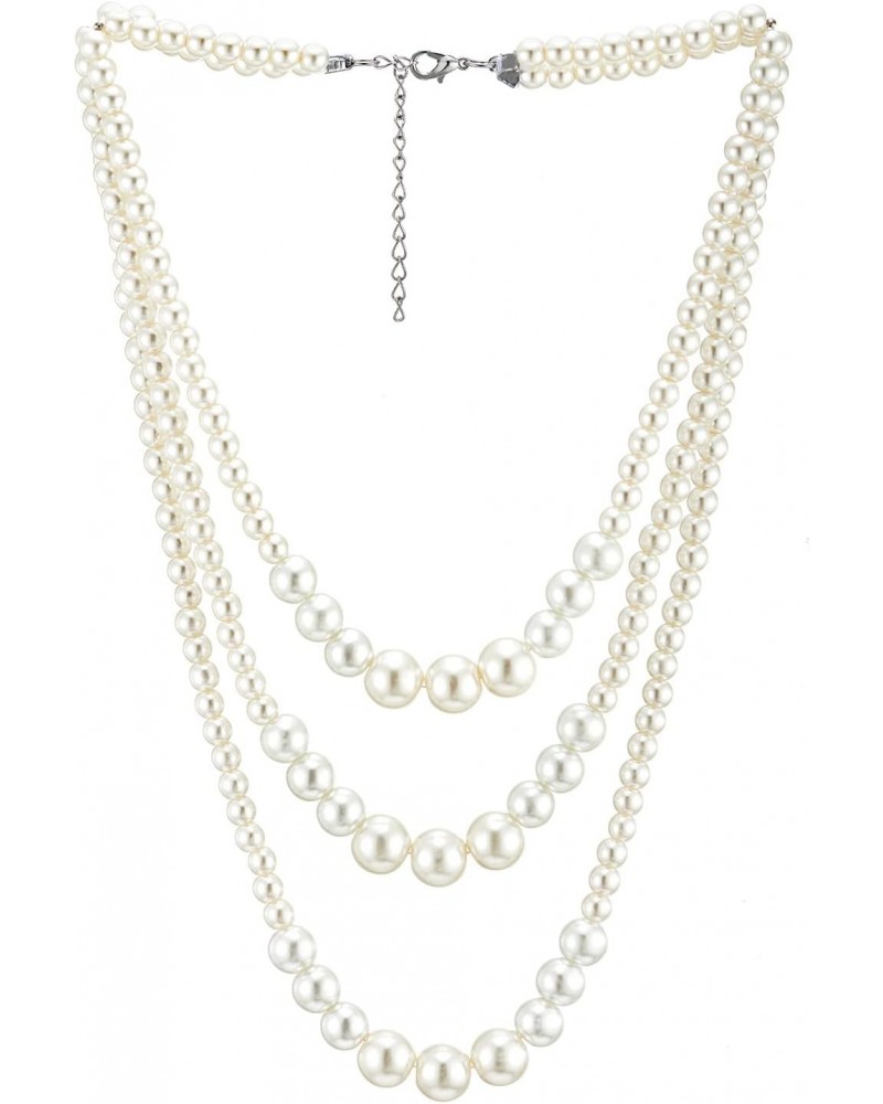 Womens Statement Necklace, Layered Three-strand with White Pearls and Beads Chains, for Dress Wedding Banquet $12.09 Necklaces