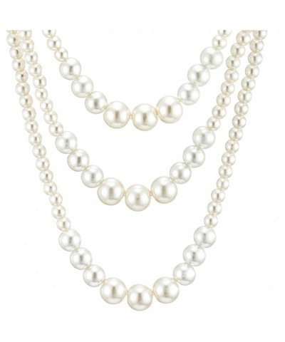 Womens Statement Necklace, Layered Three-strand with White Pearls and Beads Chains, for Dress Wedding Banquet $12.09 Necklaces