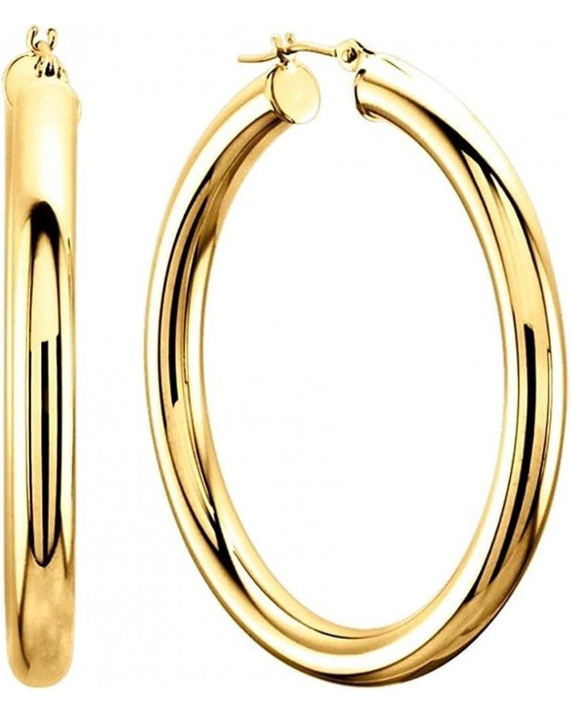 14k REAL Yellow or White or Rose/Pink Gold 3MM Thickness Classic Polished Round Tube Hoop Earrings with Snap Post Closure For...