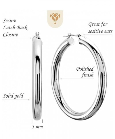 14k REAL Yellow or White or Rose/Pink Gold 3MM Thickness Classic Polished Round Tube Hoop Earrings with Snap Post Closure For...