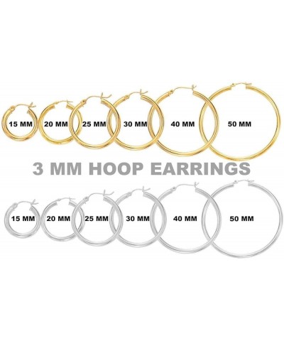 14k REAL Yellow or White or Rose/Pink Gold 3MM Thickness Classic Polished Round Tube Hoop Earrings with Snap Post Closure For...