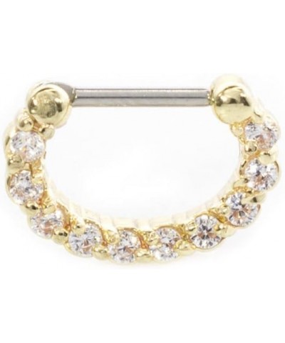 Gold IP Septum Clicker with Multiple Clear Cz Gems 16G $7.25 Body Jewelry