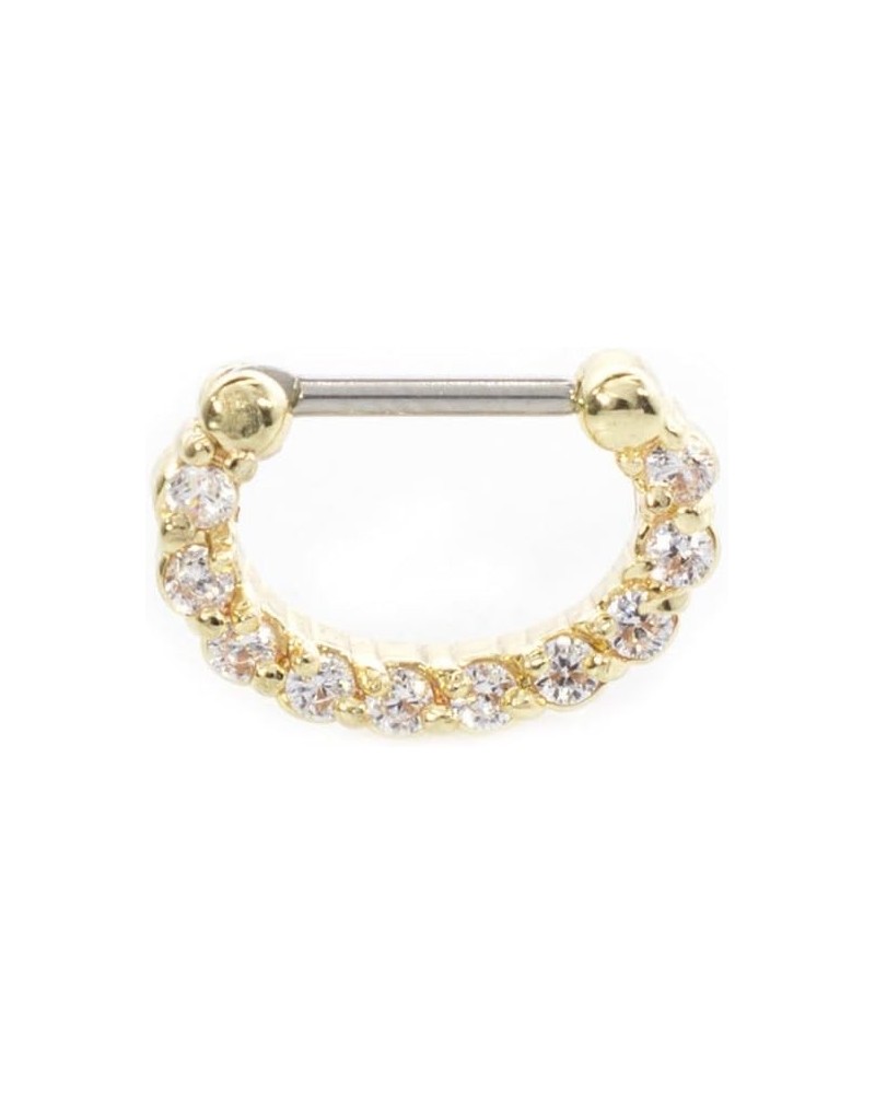 Gold IP Septum Clicker with Multiple Clear Cz Gems 16G $7.25 Body Jewelry