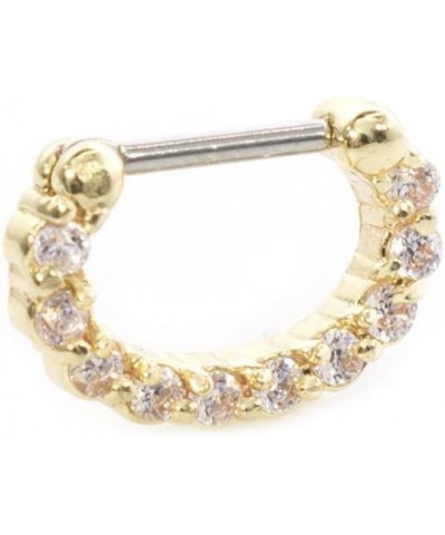 Gold IP Septum Clicker with Multiple Clear Cz Gems 16G $7.25 Body Jewelry