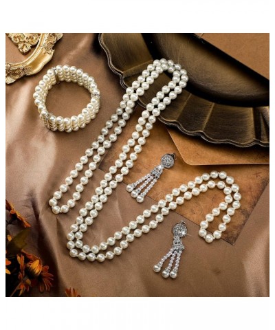 3 Pcs 1920s Pearl Jewelry Set Including Vintage Flapper Earrings Multilayer Imitation Pearl Necklace Bracelet for Women Girls...