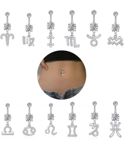 14G Dangle Belly Zodiac Signs Button Ring Silver Plated Clear CZ Zircon Stainless Steel Cute Belly Piercing Jewelry Cancer $6...