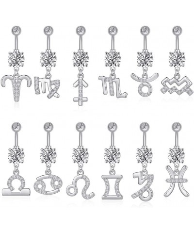 14G Dangle Belly Zodiac Signs Button Ring Silver Plated Clear CZ Zircon Stainless Steel Cute Belly Piercing Jewelry Cancer $6...