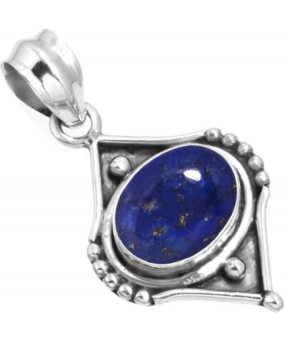 925 Sterling Silver Handmade Pendant for Women 9x11 Oval Gemstone Costume Silver Jewelry for Gift (99526_P) Lapis $13.94 Pend...