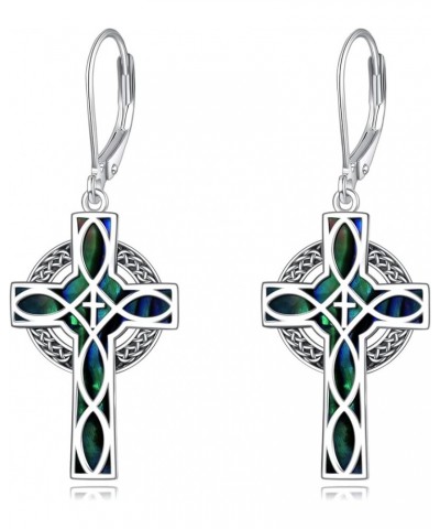 Cross Earrings Sterling Silver Dangle Drop Leverback Cross Earrings Religion Jewelry Christians Gifts for Women Men C-Celtic ...