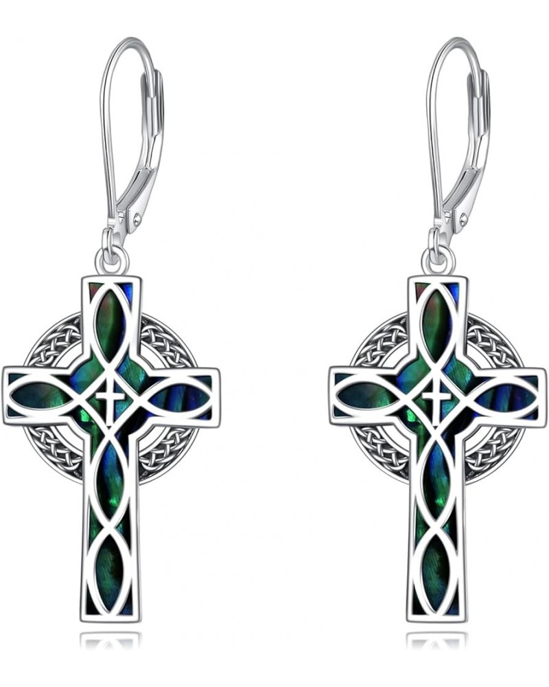 Cross Earrings Sterling Silver Dangle Drop Leverback Cross Earrings Religion Jewelry Christians Gifts for Women Men C-Celtic ...