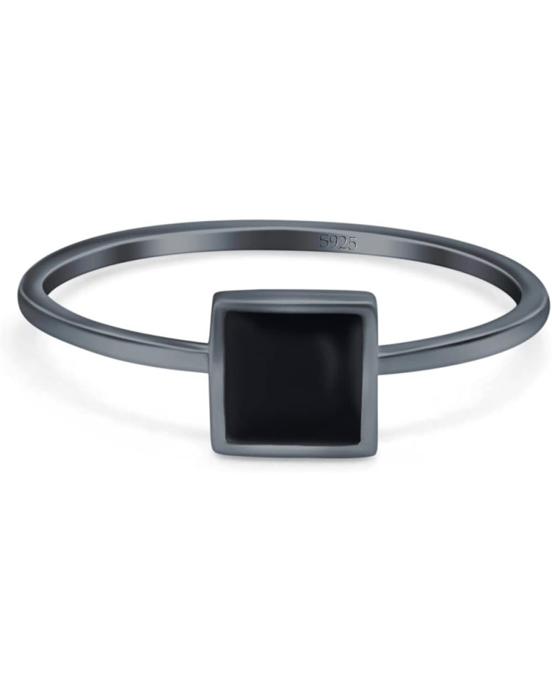 Solitaire Fashion Petite Dainty Ring Princess Cut Square 925 Sterling Silver Black Tone, Simulated Black Onyx $11.50 Rings