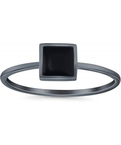 Solitaire Fashion Petite Dainty Ring Princess Cut Square 925 Sterling Silver Black Tone, Simulated Black Onyx $11.50 Rings