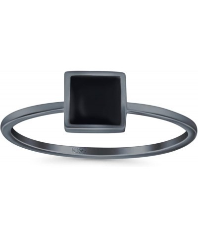 Solitaire Fashion Petite Dainty Ring Princess Cut Square 925 Sterling Silver Black Tone, Simulated Black Onyx $11.50 Rings